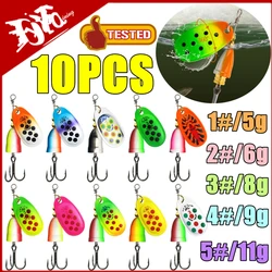 New 10PCS Metal Fishing Lure JIG 5g 6g 8g 9g 11g Rotating Spinner Bait High Quality Hard Baits Treble Hook Fishing Tackle Pike