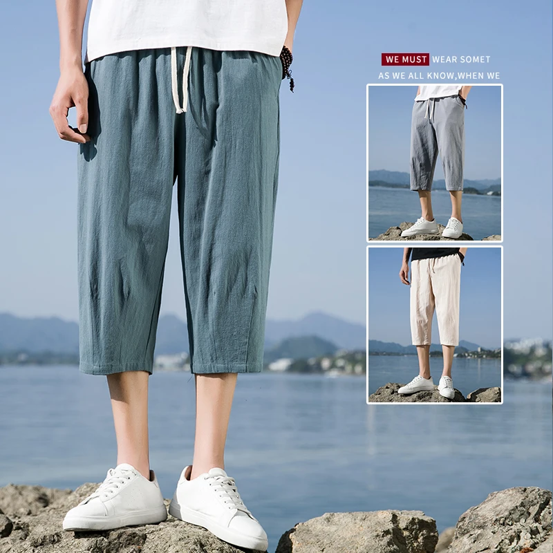 

2022 Summer New Men's Casual Shorts Cotton Linen Loose Fashion Trend Outdoor Sports Daily Pants