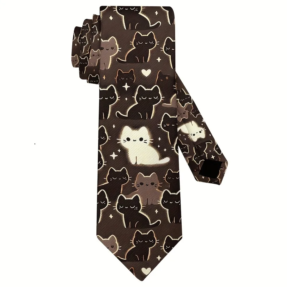 Cute Cartoon-Style Cat Print Tie Soft Fashion Accessory for Weddings Dates Parties and Casual Wear Easy to Clean