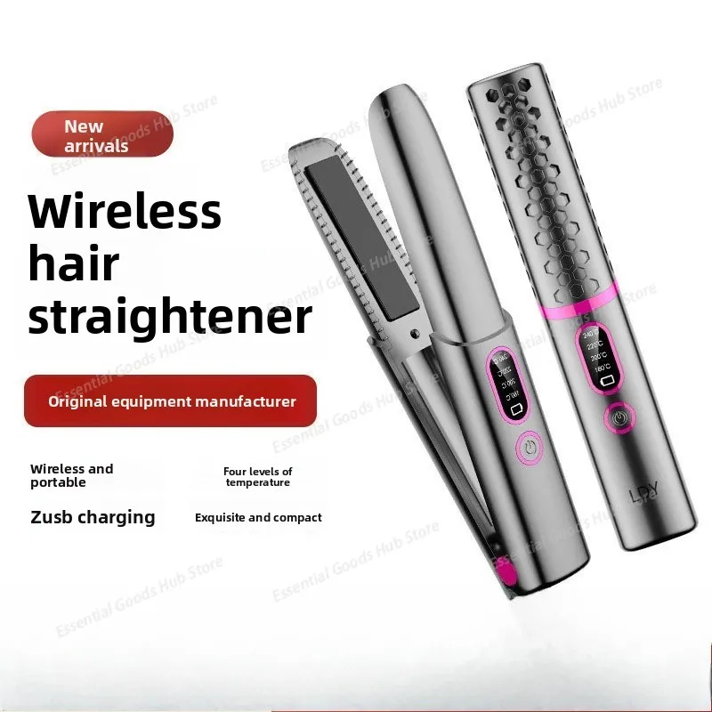1PCS English Wireless Portable Rechargeable Hair Straightener, Curling Iron, and Dual-purpose Straightener Clip