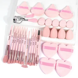 MAANGE 31pcs Tool Kit 13pcs Makeup Brush With 8pcs Powder Puff&4pcs Drop-shaped Beauty Blender&Mini Thumb Puff&Eyelash Curler