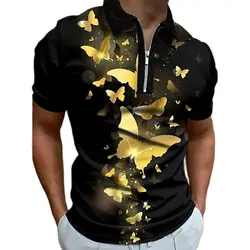 Polo de manga corta para hombre, Camiseta con estampado Digital HD, cuello con cremallera, informal, transpirable, ropa de verano de alta calidad, novedad