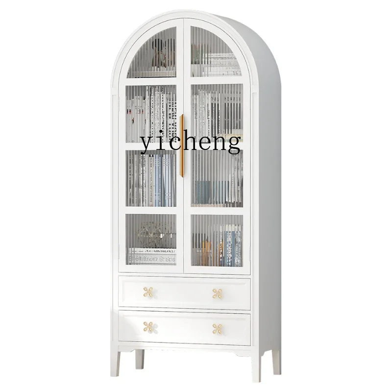 XL Minimalist White Bookcase Storage Combination Living Room Decorative Cabinet Two Door Locker