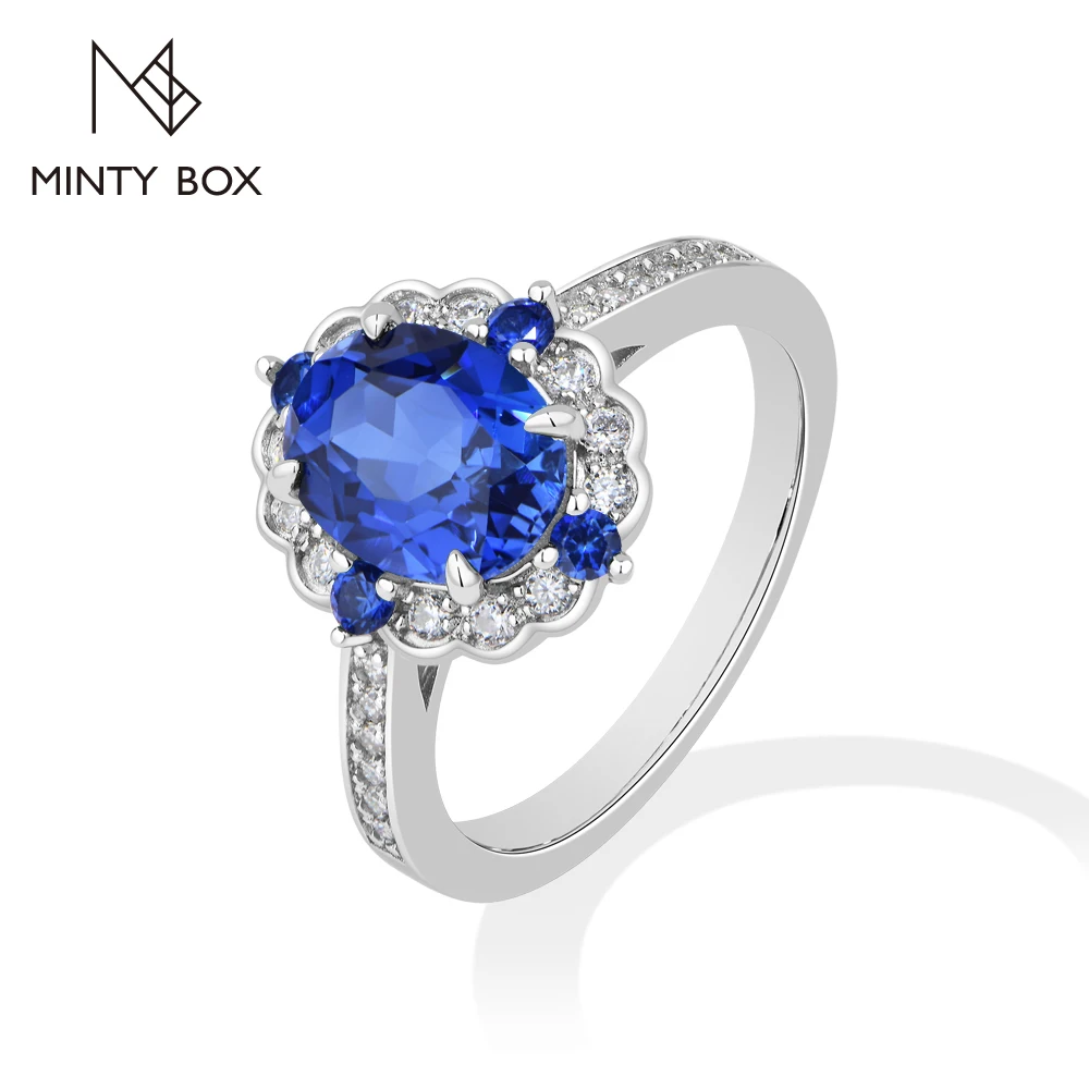 Mintybox Oval 2CT Ruby/Emerald/Sapphire Rings 925 Sterling Silver Pave Moissanite Ring for Women Men Cocktail Party Jewelry Gift