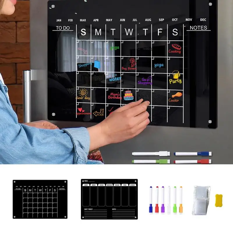 Стираемая доска, магнитный Еженедельный планировщик, прозрачная доска для записей на холодильник, акриловый прозрачный календарь, школьное оборудование для детей