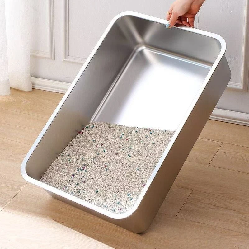 Caja de arena para gatos acero inoxidable extra grande lados altos - imagen 3