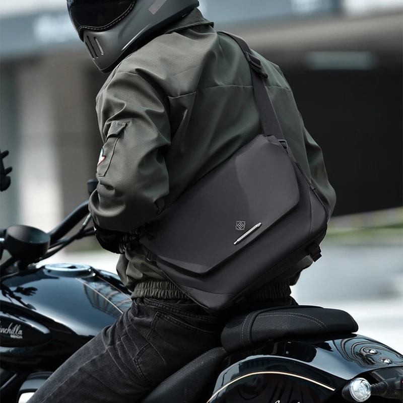 

Men’s Outdoor Sling Bag with Magnetic Buckle Waterproof Motorcycle Riding Bag Multi-Compartment Crossbody Bag for Travel Commute