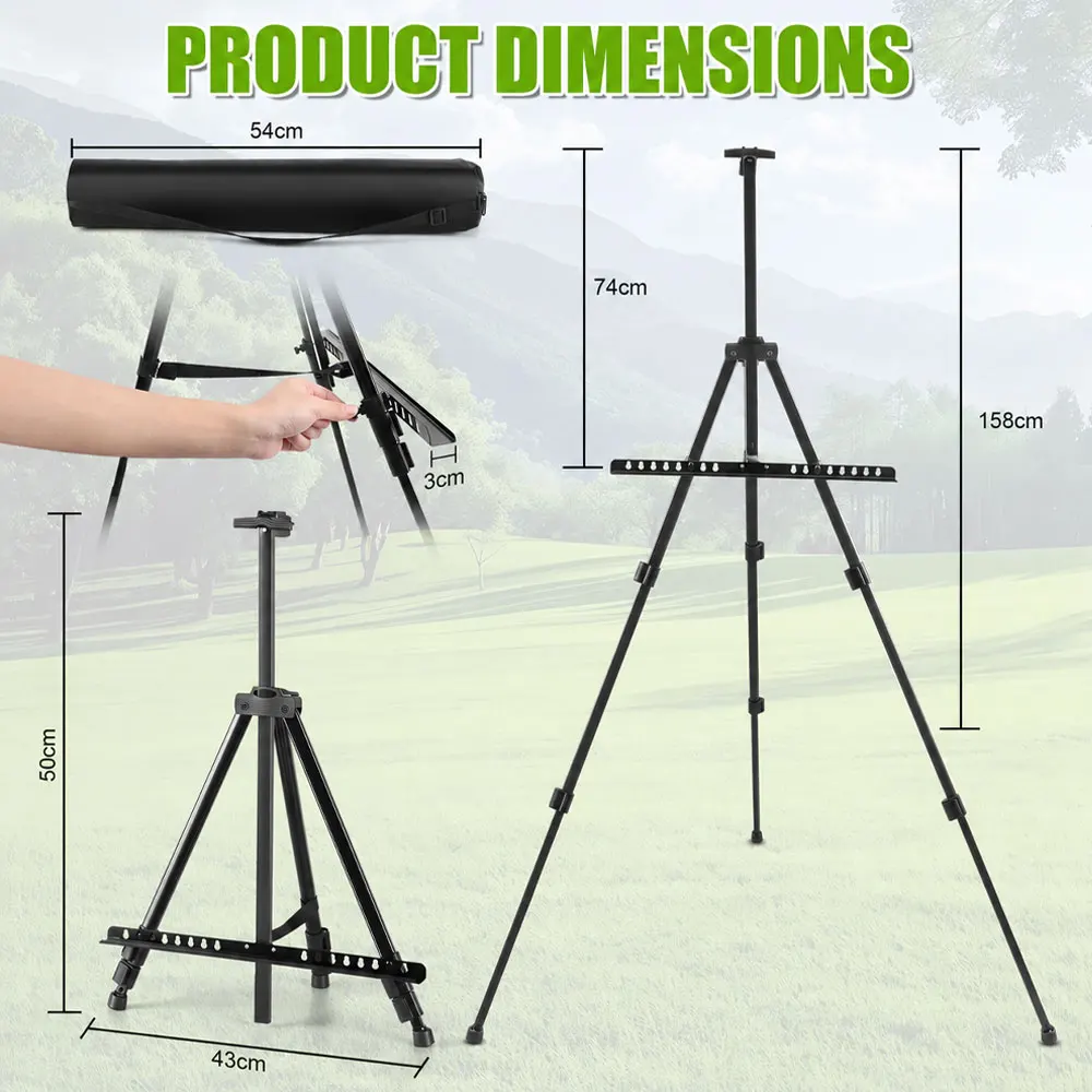 1PC Adjustable Metal Easel, Tabletop/Floor Tripod with Carry Bag for Painting, Outdoor Sketching, Wedding Signs & Art Display