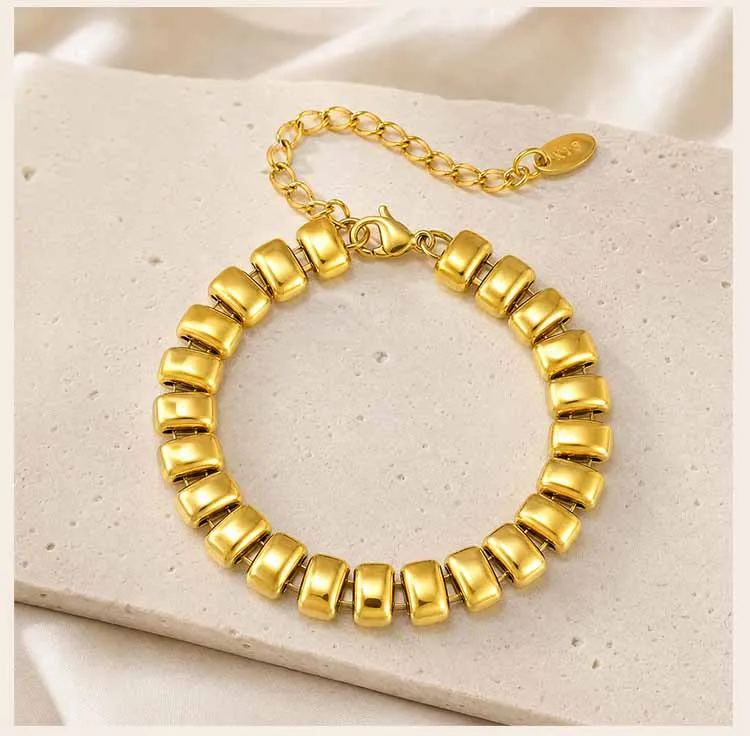 Chunky Perlenarmband, 18K Vergoldeter Edelstahl, Hypoallergener Verstellbarer Ketten-Schmuck – Detail 5