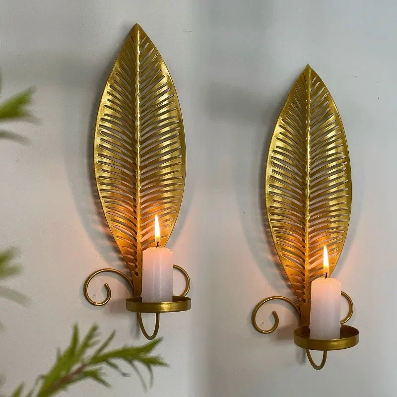 A Pair Nordic Wall Candlestick Leafs Candle Holders Hanging Wall Decoration Shooting Props Iron Candle Holder Home Decor