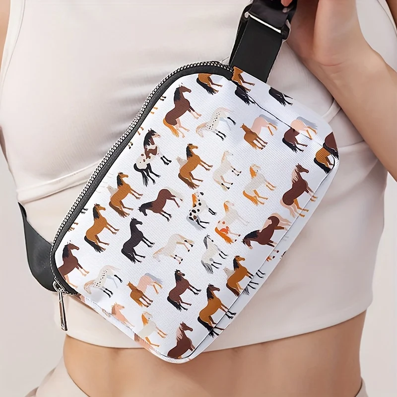 

1pc, horse print fashion adjustable crossbody bag, neutral sports waist bag, suitable for running
