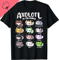 Axolotls of The World Kawaii Types of Axolotl Fish Amphibian T-Shirt Cute Tshirts Women Clothing Tops Cotton Kawaii Clothes