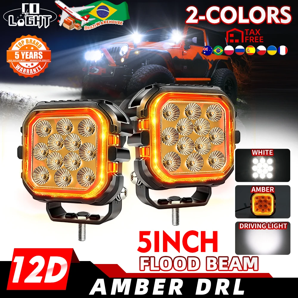 CO LIGHT 3-Zoll-LED-Orangefarbene DRL-Spot-Flutlicht-Kombination für den Offroad-Einsatz, Seitenleuchten, Zusatzfahrlicht für LKW, Jeep, ATV, SUV, 12V 24V