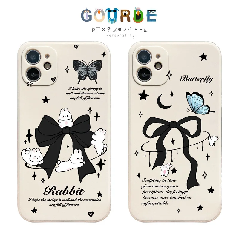 

Gourde Aesthetic Casing Bow Rabbit Pattern Phone Case for Iphone 16 15 14 13 12 11 Pro Max IP 7 8 Plus Iphon X XS XR Xs Max