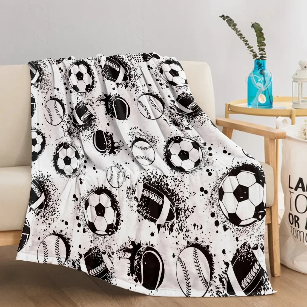 All Kinds Of Balls Like Soccer Tennis Baseball Rugby Throw Blanket Plush Fluffy Flannel Fleece Blanket for Sofa Couch and Bed