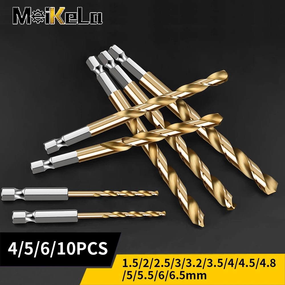 Meikela Hexagon Handle Twists Drill Straight Shank High-speed Steel Metal Alloy Special Electric Punch Hole Opener 4/5/6/10PCS