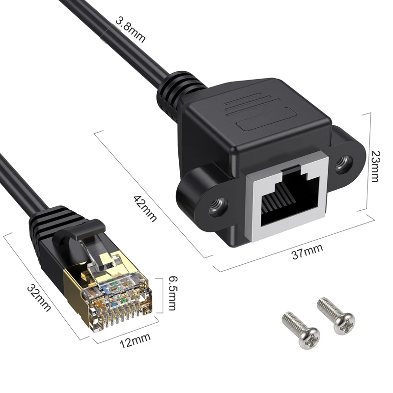 CAT 8 Gigabit RJ45 Male to Female 90 Degrees With Screw Holes Can Be Fixedly Installed Computer Switch Network Extension Cable
