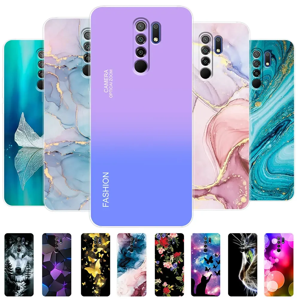 For Xiaomi Redmi 9 Case 6.53 inch For Redmi 9 Watercolor Marble Transparent Silicone Soft TPU Case For Redmi 9 Cover Bumper Back