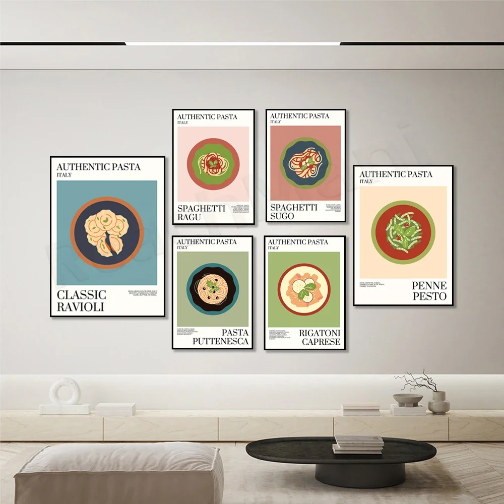Italian Food Print, Ravioli, Spaghetti, Carbonara, Penne, Ragu Pasta, Pasta Puttanesca Poster, Rome, Gourmet Kitchen Decor