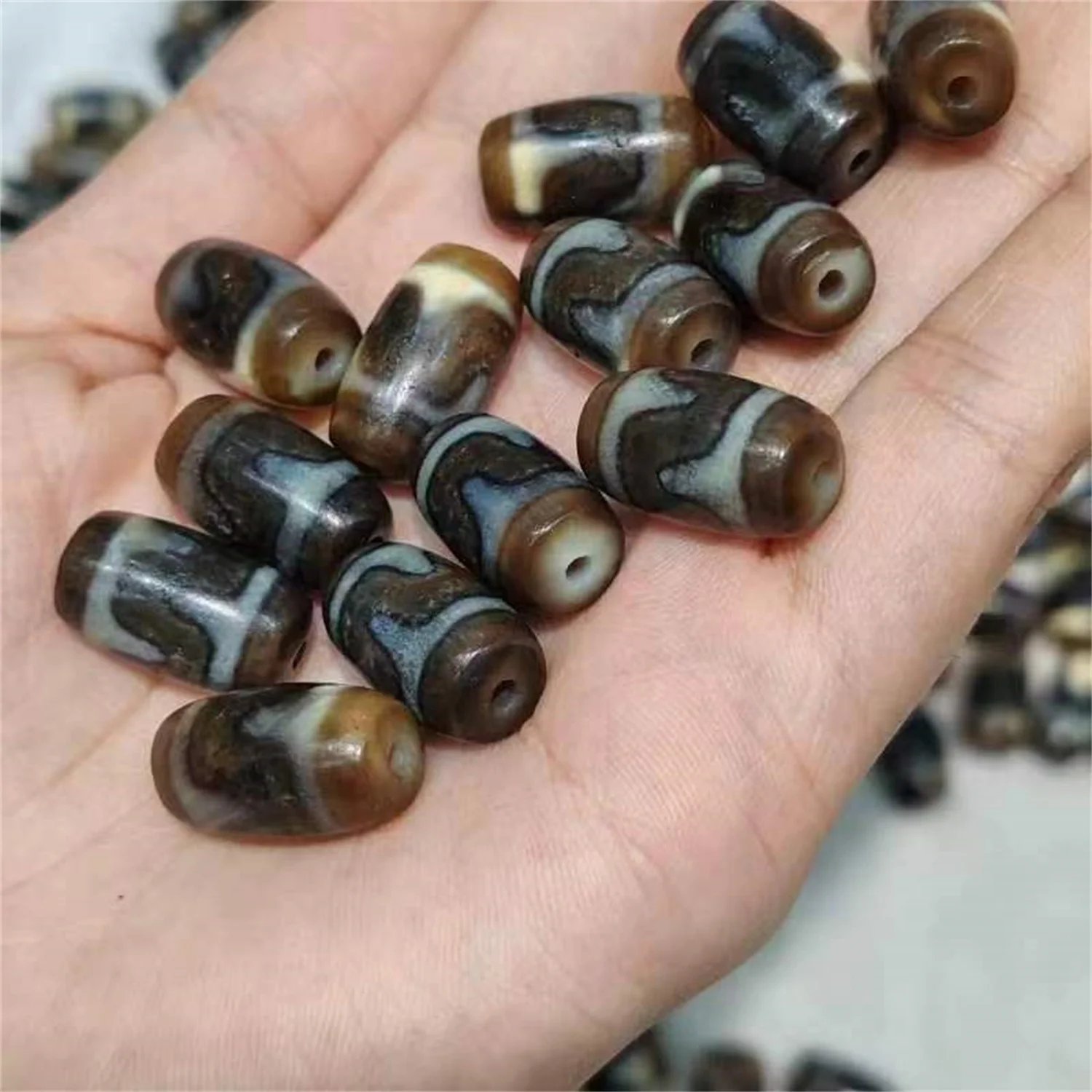 5pcs/lot natural agate dzi wholesale Tooth yellow bucket beads / Tiger tooth pattern / 18mm Weathering lines diy Bracelet Ethnic