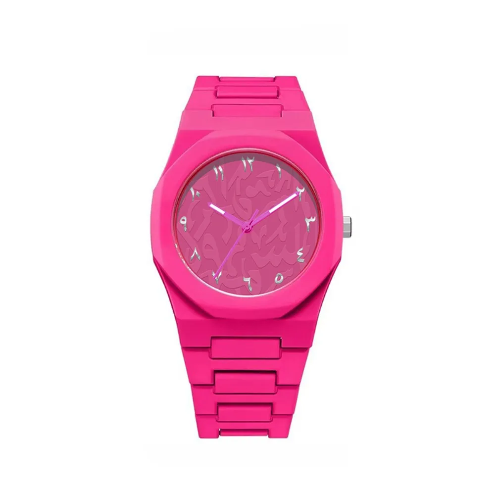Arabic Dial Waterproof Watch Round Dial Plastic Strap Business Watch Color Strap Exquisite Design Couple Watch Casual Wear