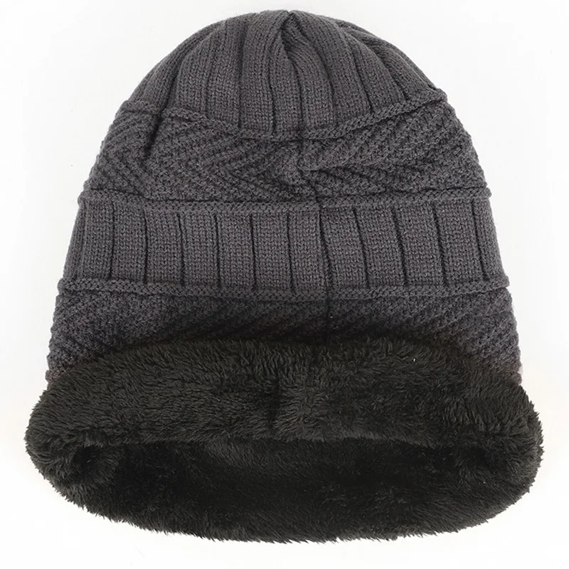 Men Winter Snow Hat Polyester Fleece Inside Thermal Slouchy Beanie Knit Skull Cap Outdoor Sports