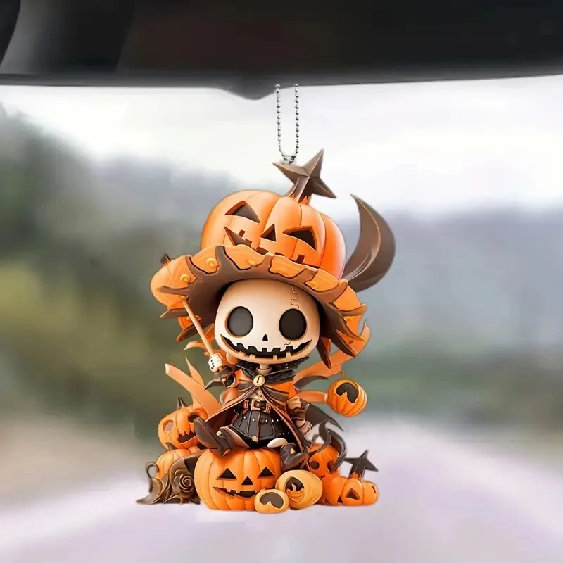 Halloween Pendant Creative Cartoon Pumpkin Jack Decoration Rearview Mirror Keychain Party Ornament Accessories Toy Gift