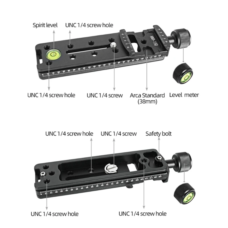 NNR150/NNR150S Camera Clamp Lens Quick Release Long Plate Clamp Mount Clip with Built-in High Contrast Bubble Level
