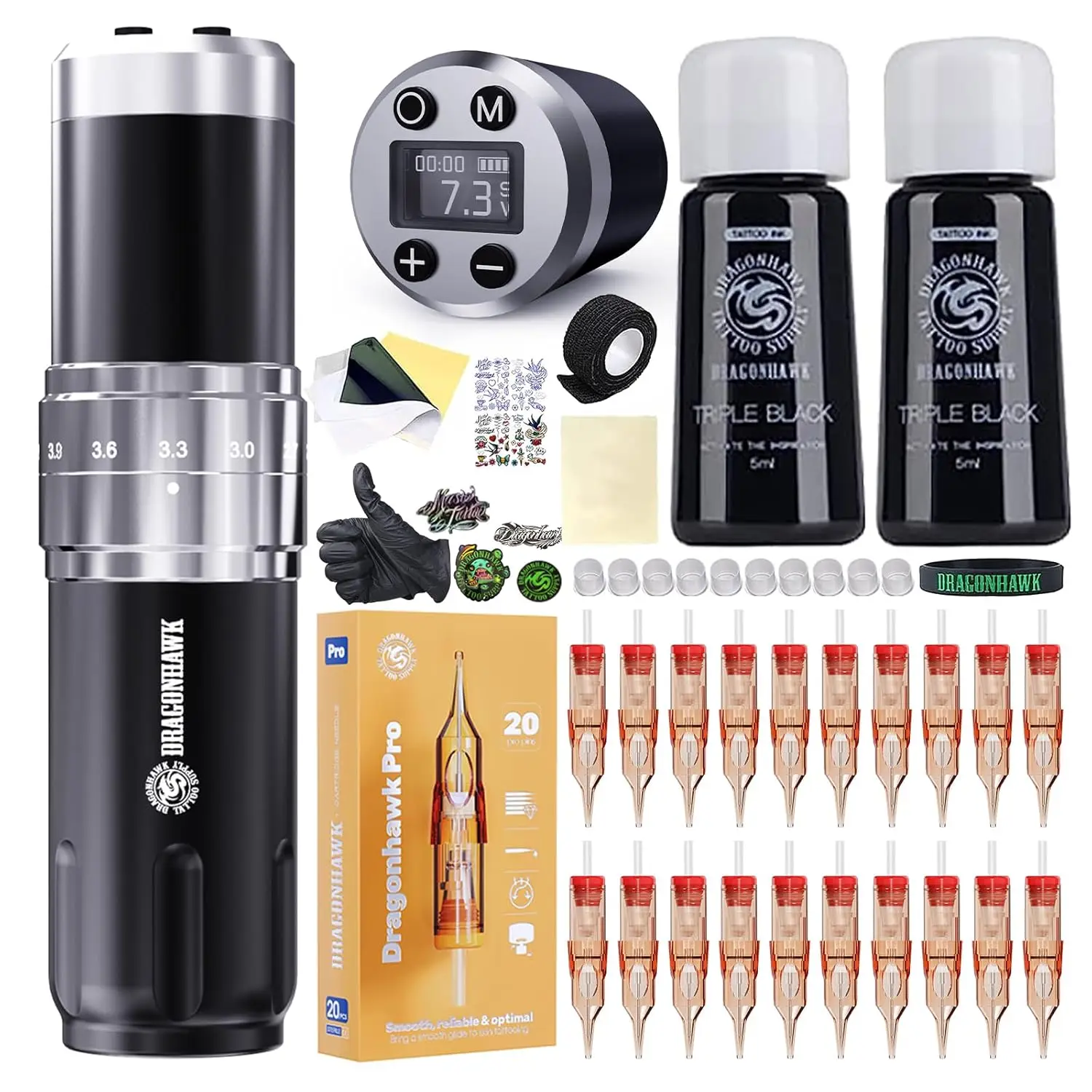 

Dragonhawk Fold3 Wireless Tattoo Machine Kit Rotary Tattoo Pen 7 Strokes Length 1300mAh Batteries Studio Tattoo for Body Art