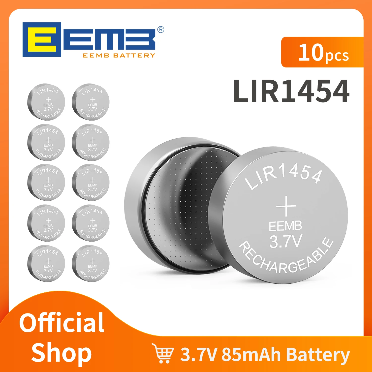 EEMB LIR1454 3.7V 85mAh Button Battery Rechargeable Lithium-ion Battery Coin Cell for Earphone ithium-ion Battery Car Keys Watch