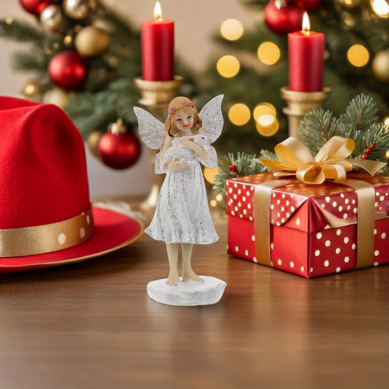 

2Pcs Christmas Angel Decoration Resin Flower Fairy Sculpture Cute Garden Statues for Home Office Retail Spaces Indoor Outdoor