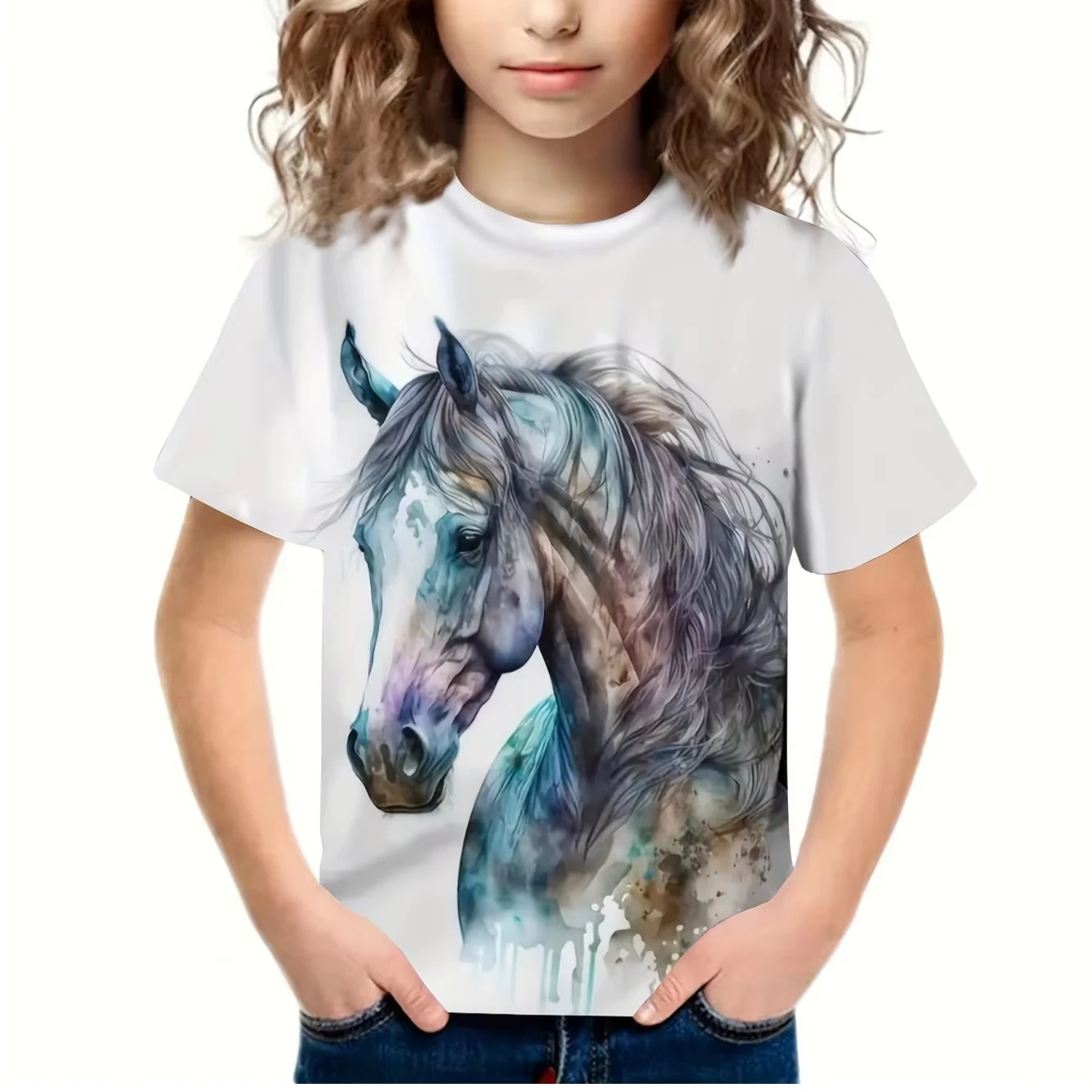 

2024 Kids Clothes 3D Horse Graphic T Shirts Short Sleeve T-Shirt Casual children Clothes Round Neck Tees Clothes Child Boy Tops