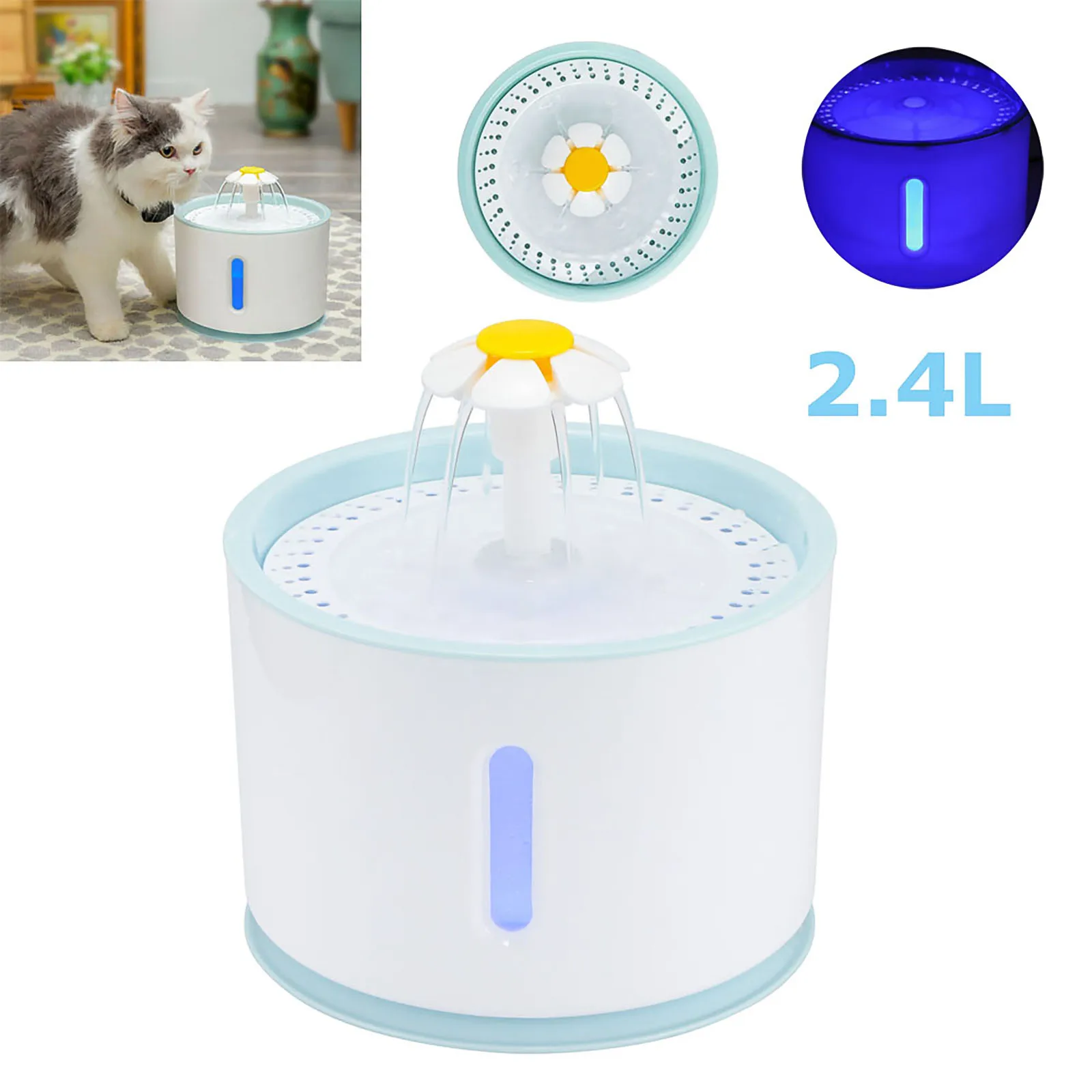 

Automatic Pet Cat Water Fountain With LED Lighting 2.4L/Eu Plug USB Electric Dog Cat Mute Drinker Feeder Bowl Drinking Dispenser