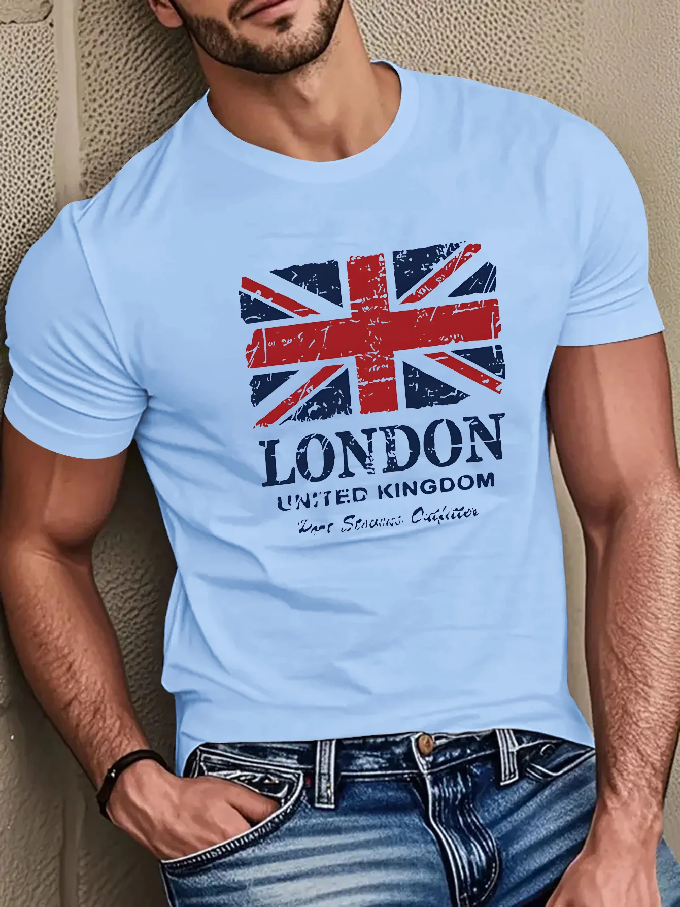 T-shirt à manches courtes pour hommes, 100% pur coton, imprimé drapeau britannique et monuments de L