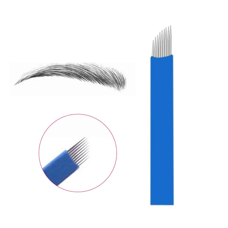 100Pcs Microblading Needles Tebori Blades 0.2mm 12/14/18U Tattoo Needles Manual Eyebrow Blades For Embroidery Manual Tattoo Pen