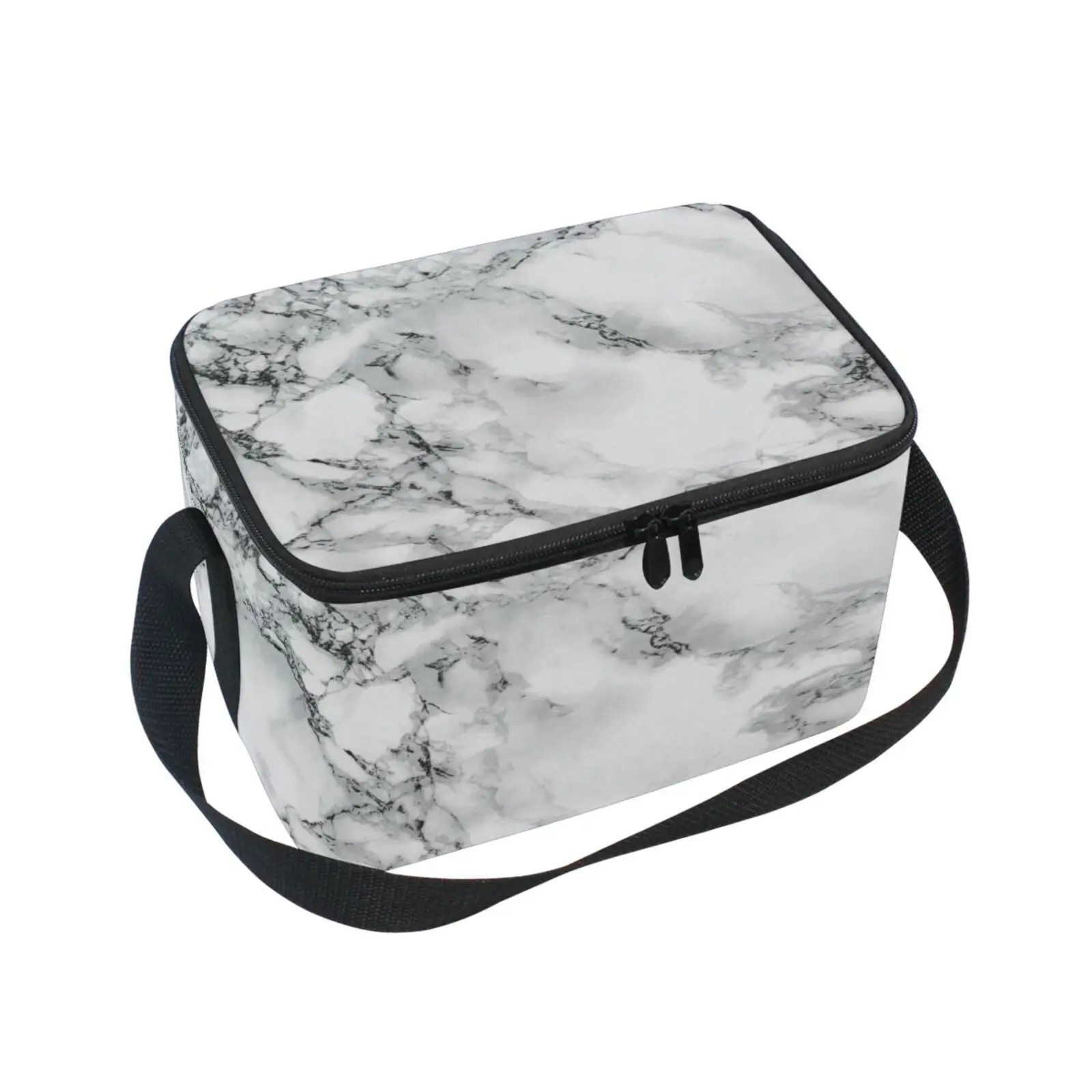 New Portable Lunch Bag Marble printing Food Thermal Box Waterproof Office Cooler Lunchbox With Shoulder Strap Insulated Case