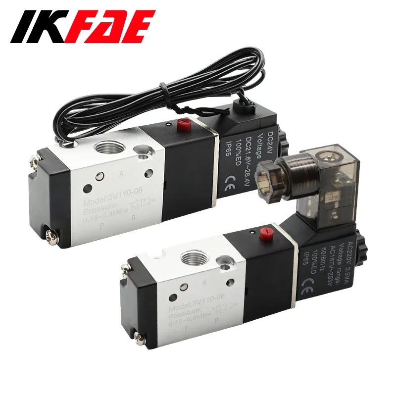 Pneumatic 3/2 Way Solenoid Valve Airtac Type 2 Position 3 Port Pilot-Operated Single Electric Control 3V110-06