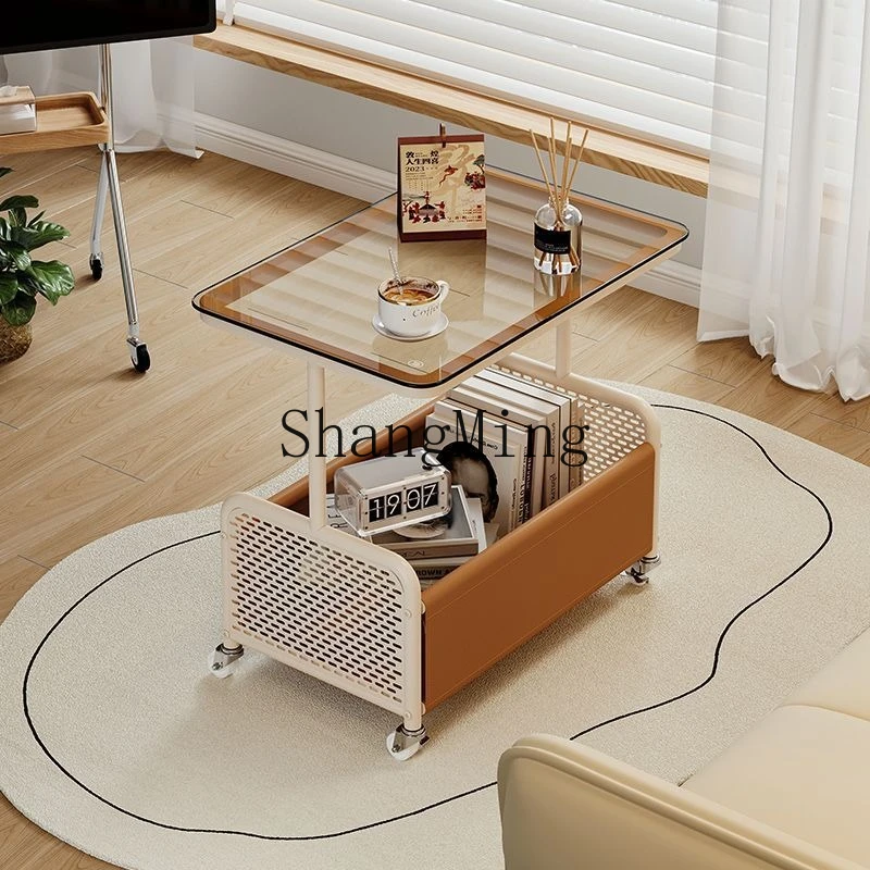 

ZYY movable living room small coffee table creative side cabinet bedside light luxury cream wind trolley