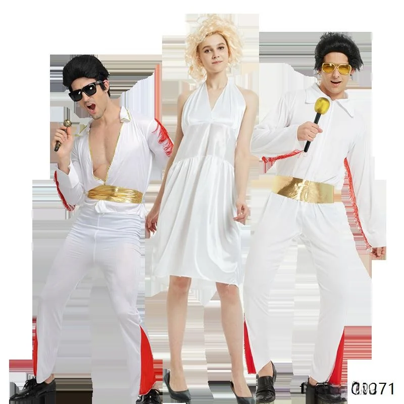 loween Marilyn Monroe Costume Skirt And Wig Big Wave Elvis Presley Impersonation Performance Clothing Women's Ethnic Wear