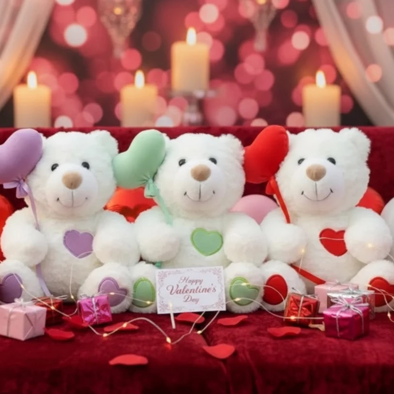 Valentines Day Heart Bear Plush Toy Wedding Proposal Gift for Girlfriend Anniversary Romantic Stuffed Animal Doll Home Decor