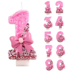 0-9 birthday decorations, including pink bow digital candles for 0-9 birthday cakes, decorations on the top of the cake