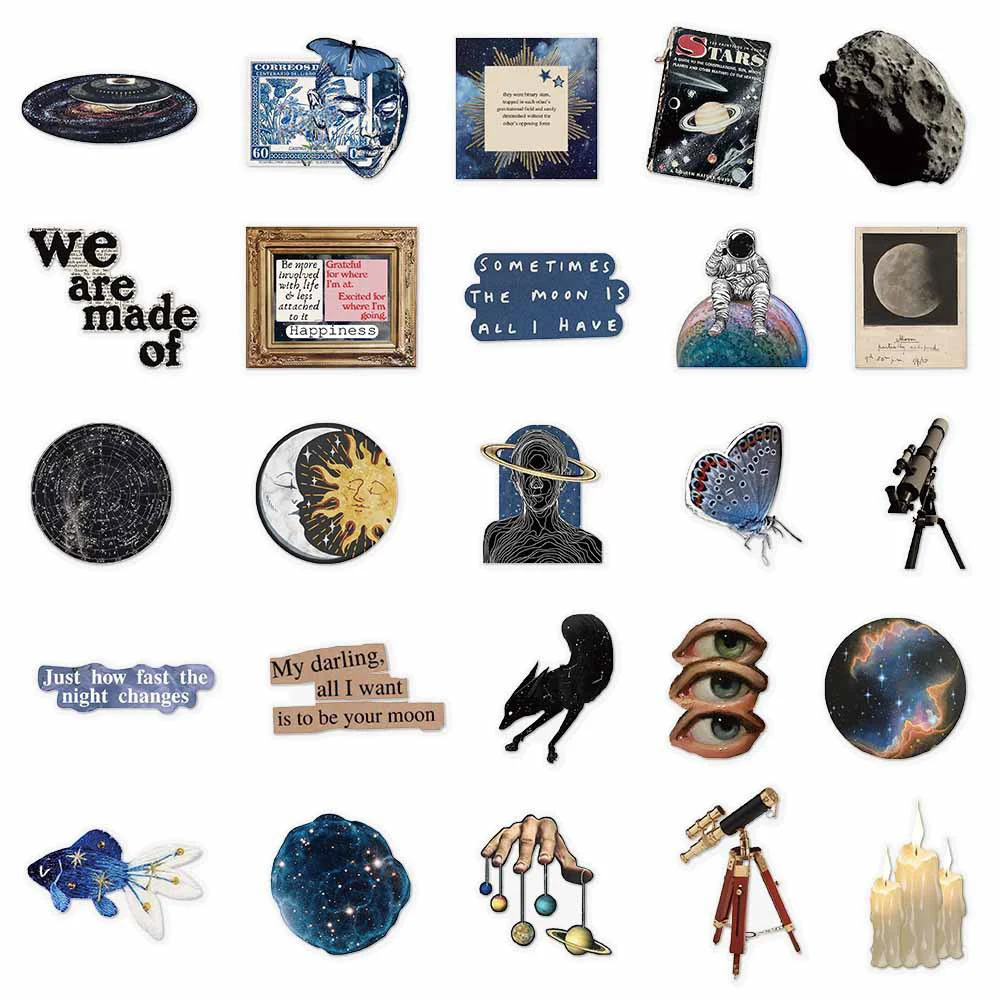 10/30/50 шт., прозрачные наклейки с космической астрономией, ретро, Вселенная, планета, мультяшная наклейка, скрапбук, чемодан, телефон, наклейки, украшение