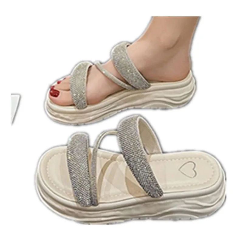 Crystal Platform Flats Fashion Slippers Sexy Summer New Sport Sandals Luxury Heels Shoes Party Brand Women Shoes Ladies Slides