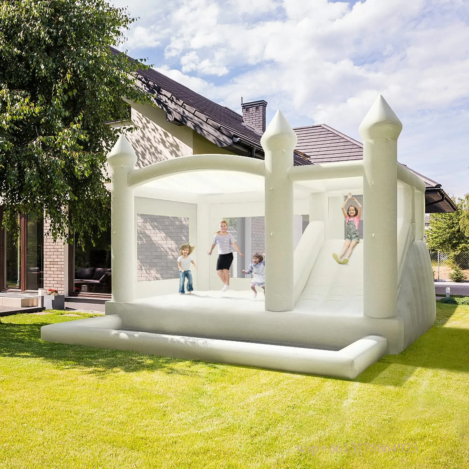 Houses Infiatable With Slide 15Ft White Bounce Jumper Bouncy Castle Oxford Wedding Tent For Party Backyard