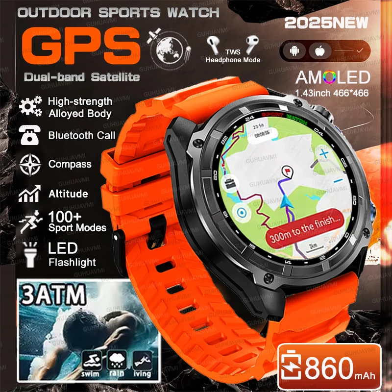 2025 في الهواء الطلق T-Rex3 العسكرية لتحديد المواقع غير متصل خريطة الملاحة ساعة ذكية 860mAh بطارية 4GB ذاكرة كبيرة 3ATM مقاوم للماء HD الحديث ساعة #1