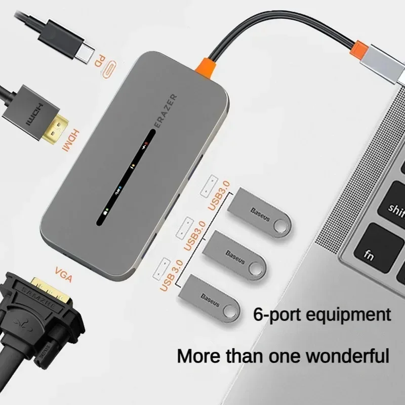 Imagem -02 - Erazer-tipo-c Expansão Docking Spliter Usb Hdmi Adaptador Vga Conversor pd Carregamento Rápido para Apple Notebook Xiaoxin 6in 1