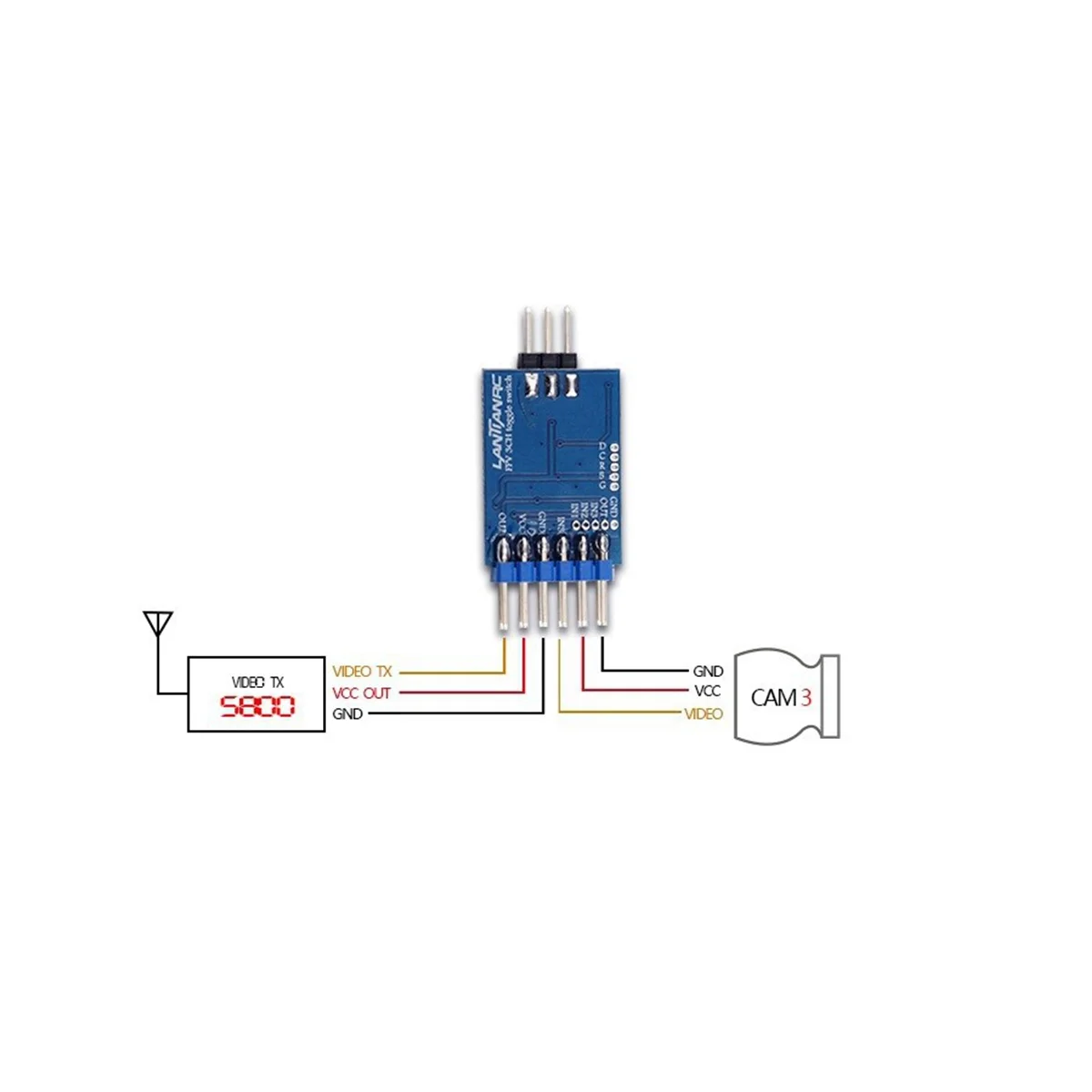 Módulo conmutador de vídeo de 3 canales, 5,8G, Unidad de interruptor de vídeo de 3 vías para cámara RC FPV