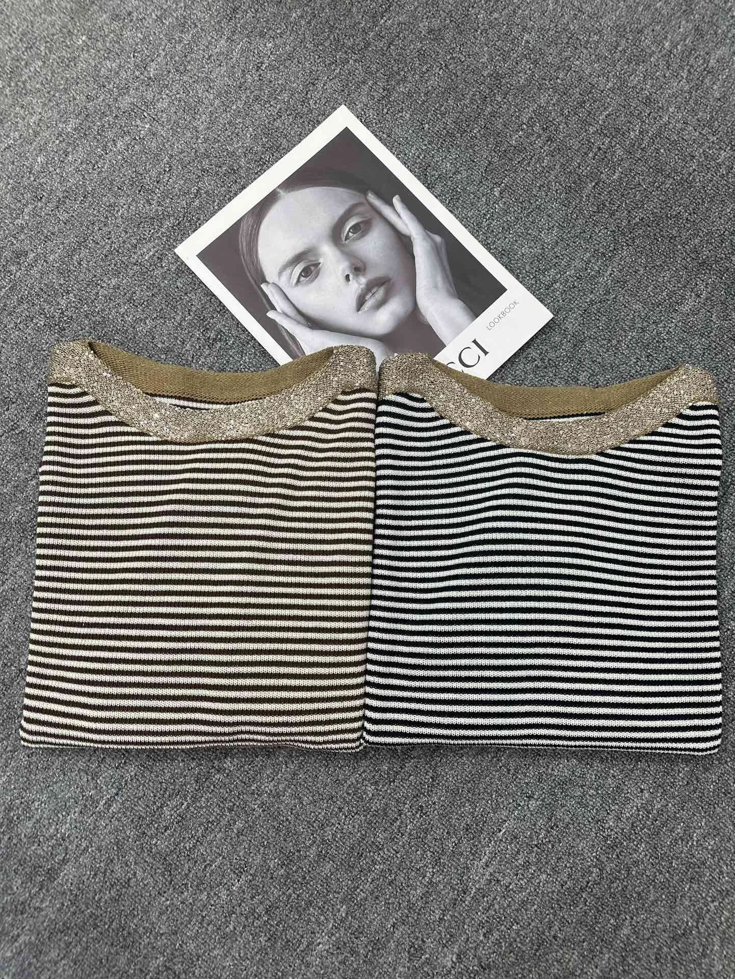 2025 nuevo suéter de punto de alta calidad de manga larga a rayas con lentejuelas y cuello de hombro para mujer suelta