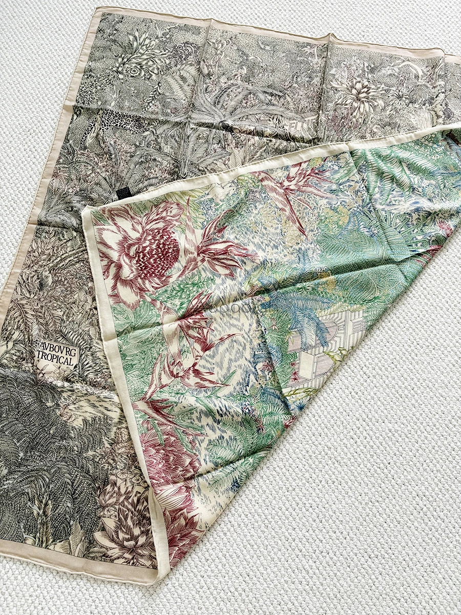 

2 Sided Print Winter Wool Silk Shawls Stole Handmade Rolled Edges Bandanas Neck Head Scarves Christmas Lover Gift