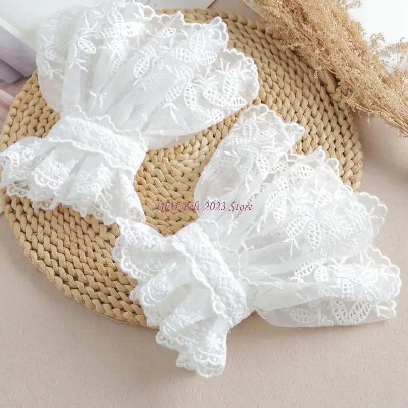 49ME Sheer Lace Wrist Cuffs for Women Floral Embroidered Hand Sleeves for Wedding Dress Photo Outfit Styling
